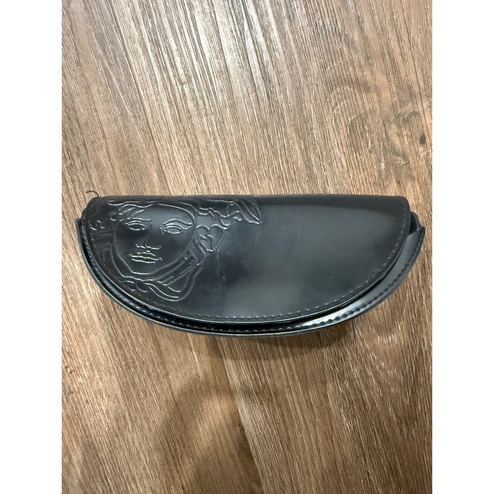 Versace Black Medusa Embossed Sunglasses Case Semi Circle Hook and Loop Closure